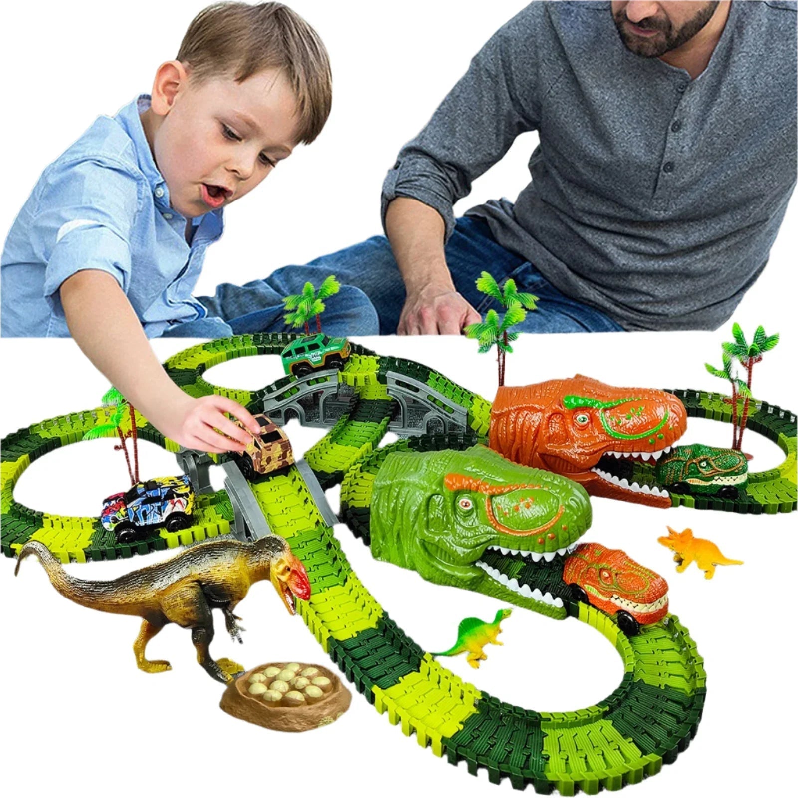 Maliben | Racing Dinosaur Train Set | Imaginative Train Track Set For Unmatched Play Fun - Includes Extra Dino And Train Car