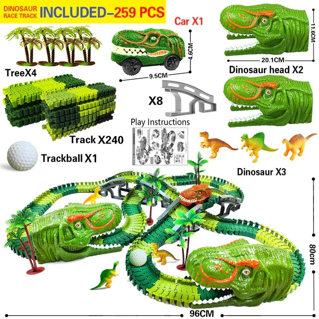 Maliben | Racing Dinosaur Train Set | Imaginative Train Track Set For Unmatched Play Fun - Includes Extra Dino And Train Car