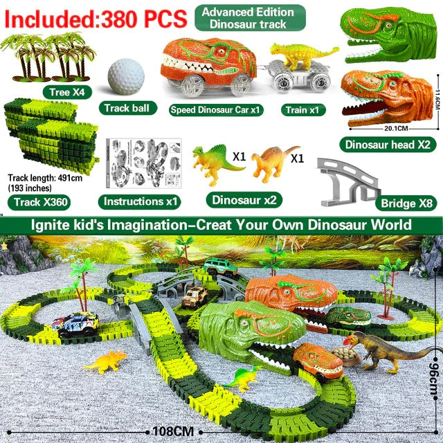 Maliben | Racing Dinosaur Train Set | Imaginative Train Track Set For Unmatched Play Fun - Includes Extra Dino And Train Car