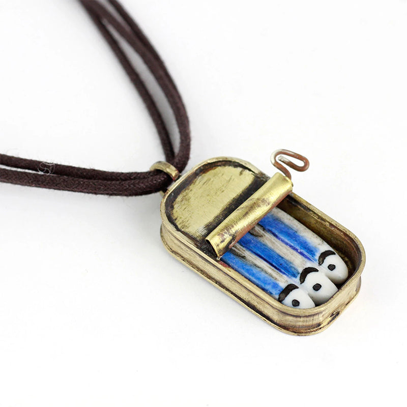 Maliben Sardine Tin Can Ring & Necklace — Quirky Enamel Jewelry