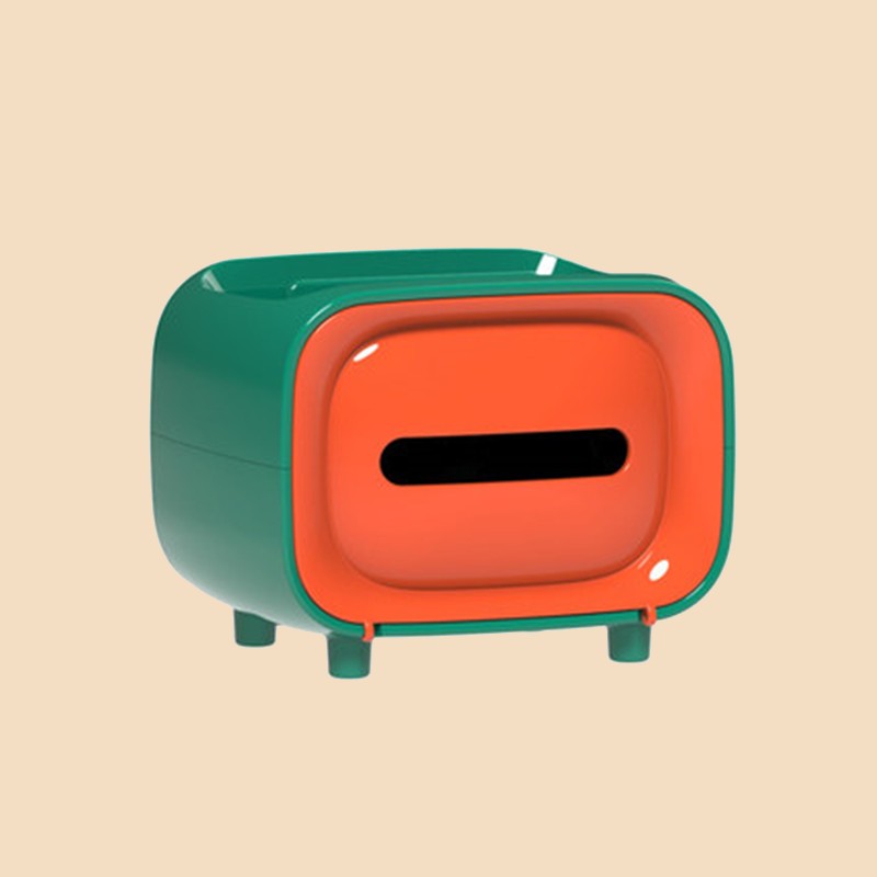 Maliben | Retro Tv-Shaped Tissue Box, With Catchall & Phone Holder, For Home & Office