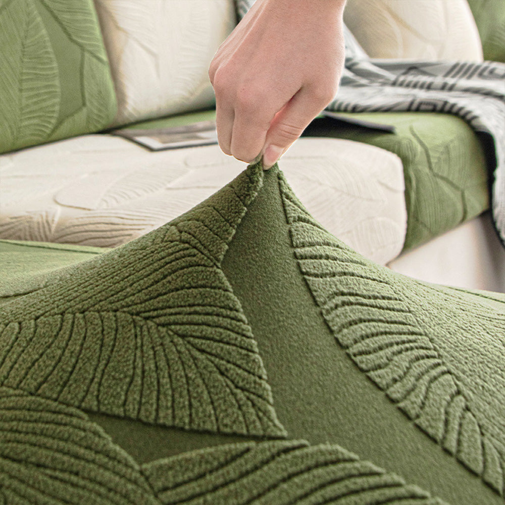 Maliben | Modern Leaf Jacquard Waterproof Anti-Scratch Stretch Full Cover Sofa Cover