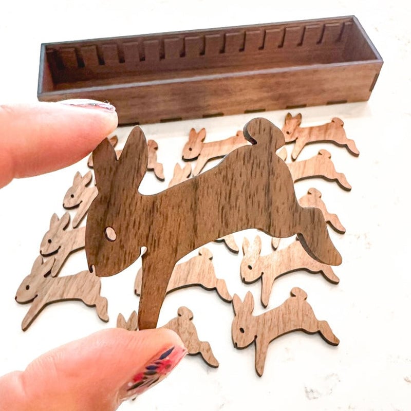 Maliben | Embroidery Thread Organizer | Wooden Bunny Bobbin Set | 16-Piece | Storage Corral Included