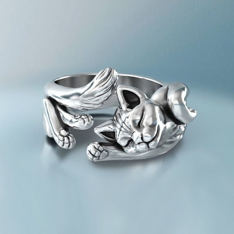 Maliben | Women’S Vintage Cat Ring | Adjustable Animal Knuckle Band | Zinc Alloy Fashion Jewelry For Daily & Party Wear