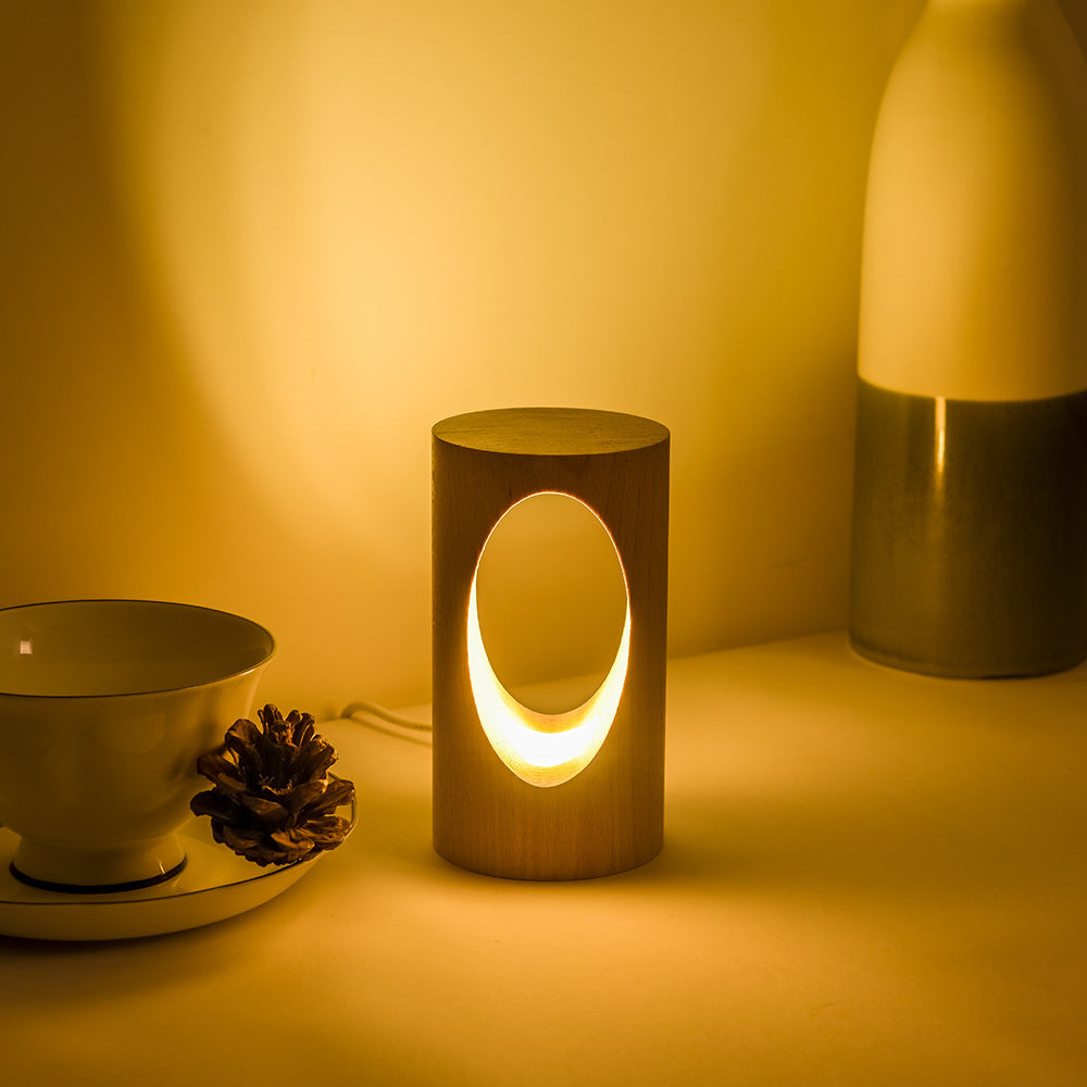 Maliben | Japanese Solid Wood Rectangular Column Led Night Lamp Usb Table Lamp