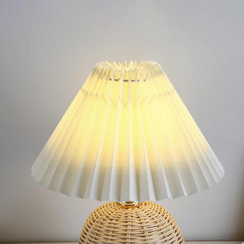 Maliben | Rattalume Nordic Led Table Lamp | Woven Rattan & Foldable Fabric Shade | Mood Light | Decor For The Bedroom