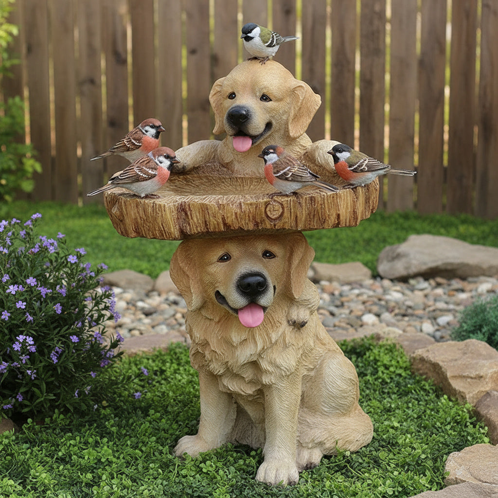 Maliben | Golden Retriever Puppy Bird Bath Garden Statue