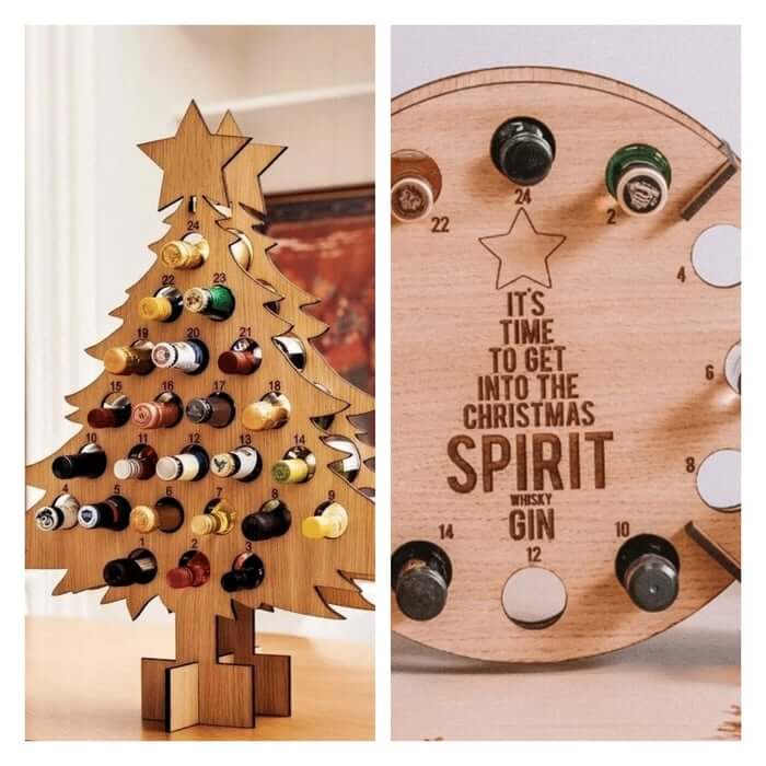 Maliben | Wooden Advent Calendar | Christmas Tree Shape & Refillable | For Beer, Wine & Mini Bottles | Reusable