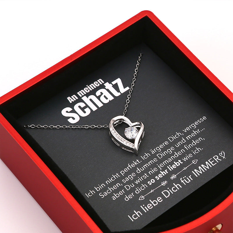 Maliben | Eternalbloom | Romantic Rose Box With 14k White Gold Heart Necklace And Love Note