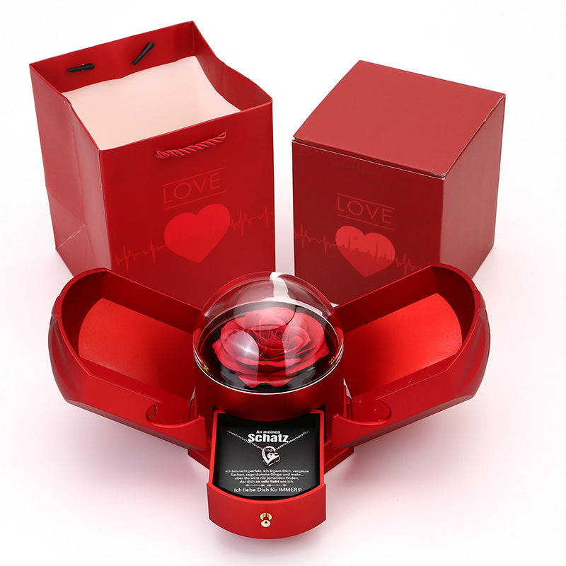 Maliben | Eternalbloom | Romantic Rose Box With 14k White Gold Heart Necklace And Love Note