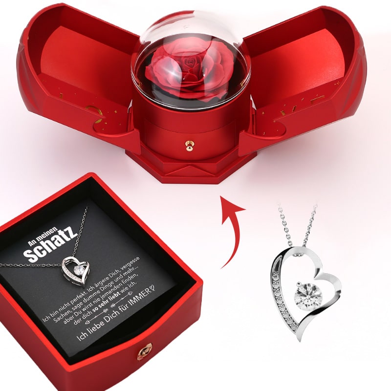 Maliben | Eternalbloom | Romantic Rose Box With 14k White Gold Heart Necklace And Love Note
