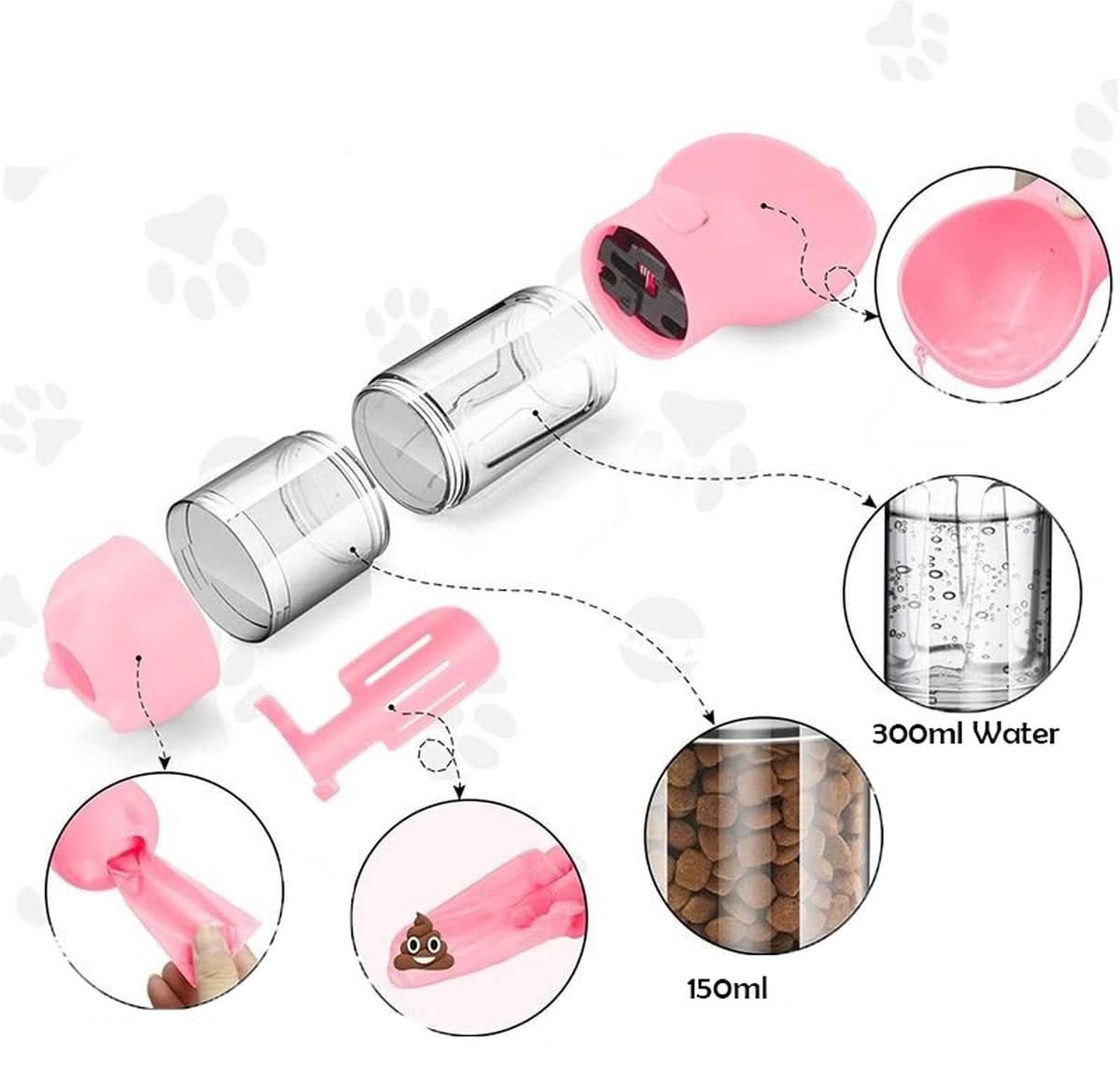 Maliben | Snackbuddy Pro – 2-in-1 Water & Food Bottle with Poop Bag Holder