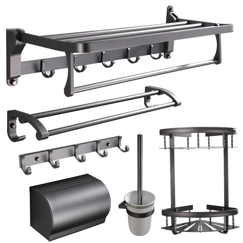 Maliben | Modern 5/6-Piece Bathroom Accessory Set With Bathroom Shelf/Robe Hooks/Towel Bar