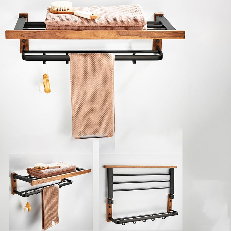Maliben | Wood And Aluminum Bath Accessory Set Black Bathroom Accessory Kit