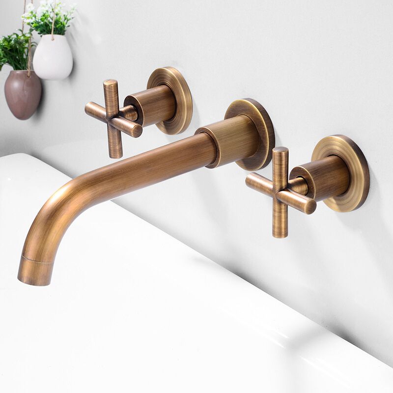 Maliben | 3 Holes Faucet 2 Cross Handle Wall-Mounted Faucet For The Bathroom