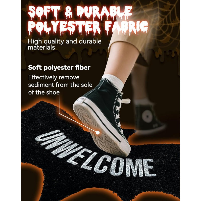 Maliben | Unwelcome Halloween Bat DoOrmat – Spooky Decorative Entry Rug For Porch, Patio, or Indoor Use