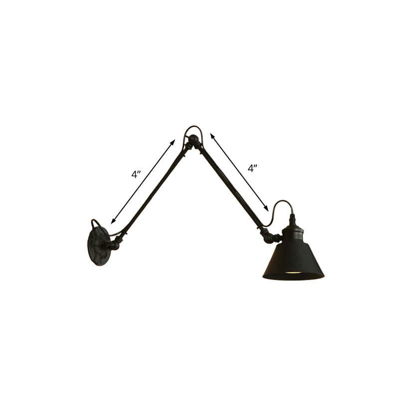 Maliben | 1 Head Cone-Shaped Wall Mount Retro Style Black/Chrome Metal Swing Arm Wall Light For The Study