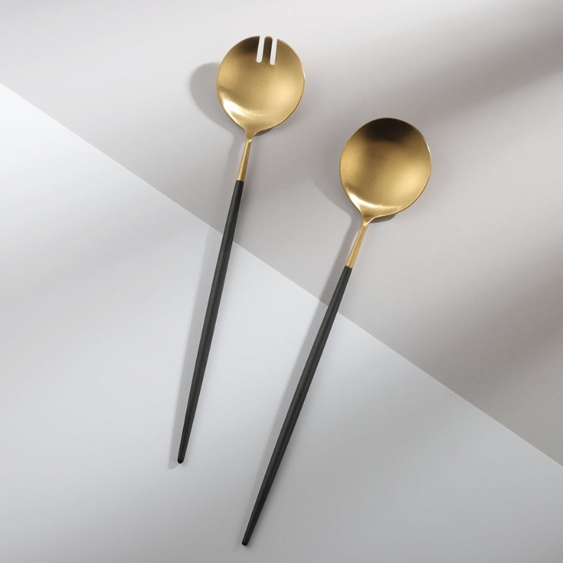 Maliben | Black and gold salad cutlery and serving utensils set