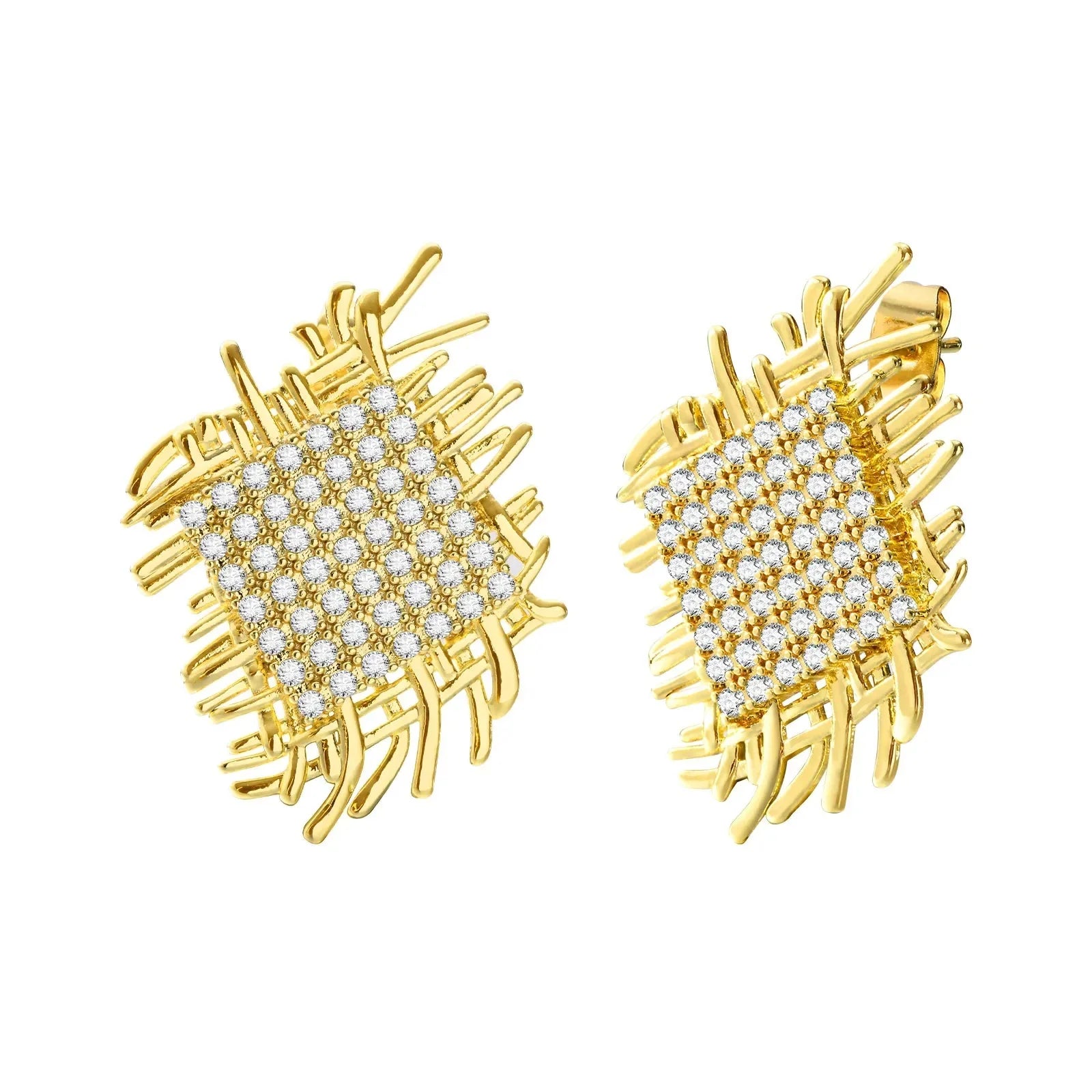 Maliben | 14k Braided Diamond Square Earrings