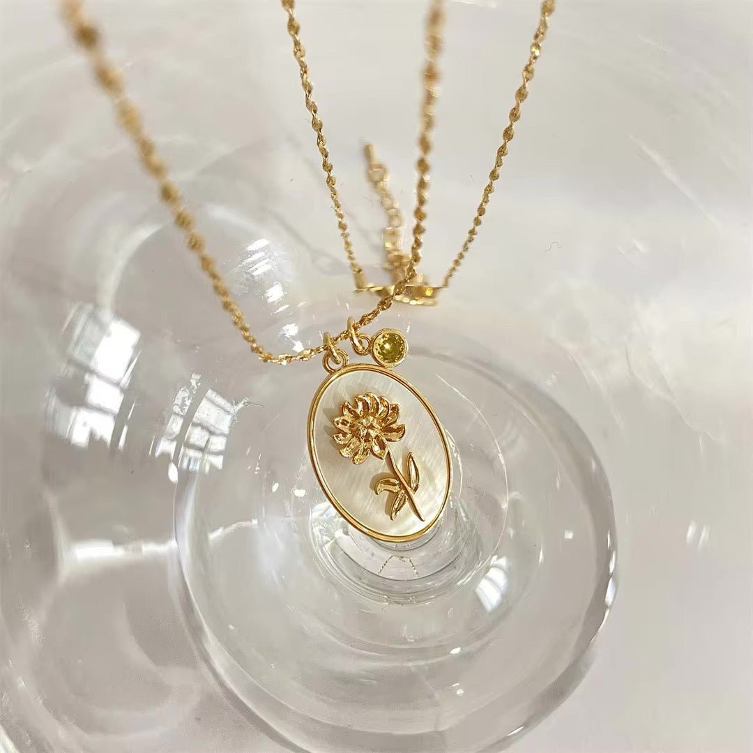 Maliben | 14k Dainty Birth Month Stone & Flower Charm Necklace