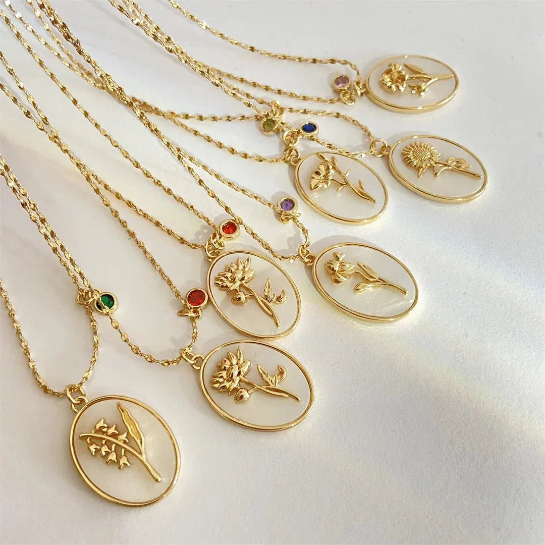 Maliben | 14k Dainty Birth Month Stone & Flower Charm Necklace