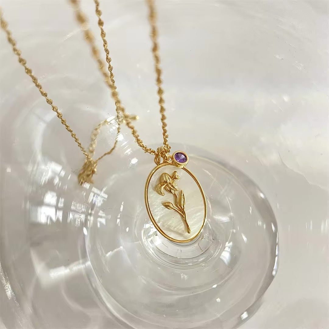 Maliben | 14k Dainty Birth Month Stone & Flower Charm Necklace