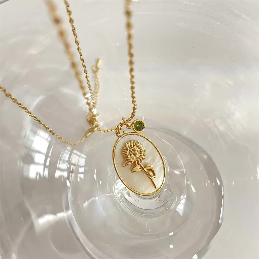 Maliben | 14k Dainty Birth Month Stone & Flower Charm Necklace