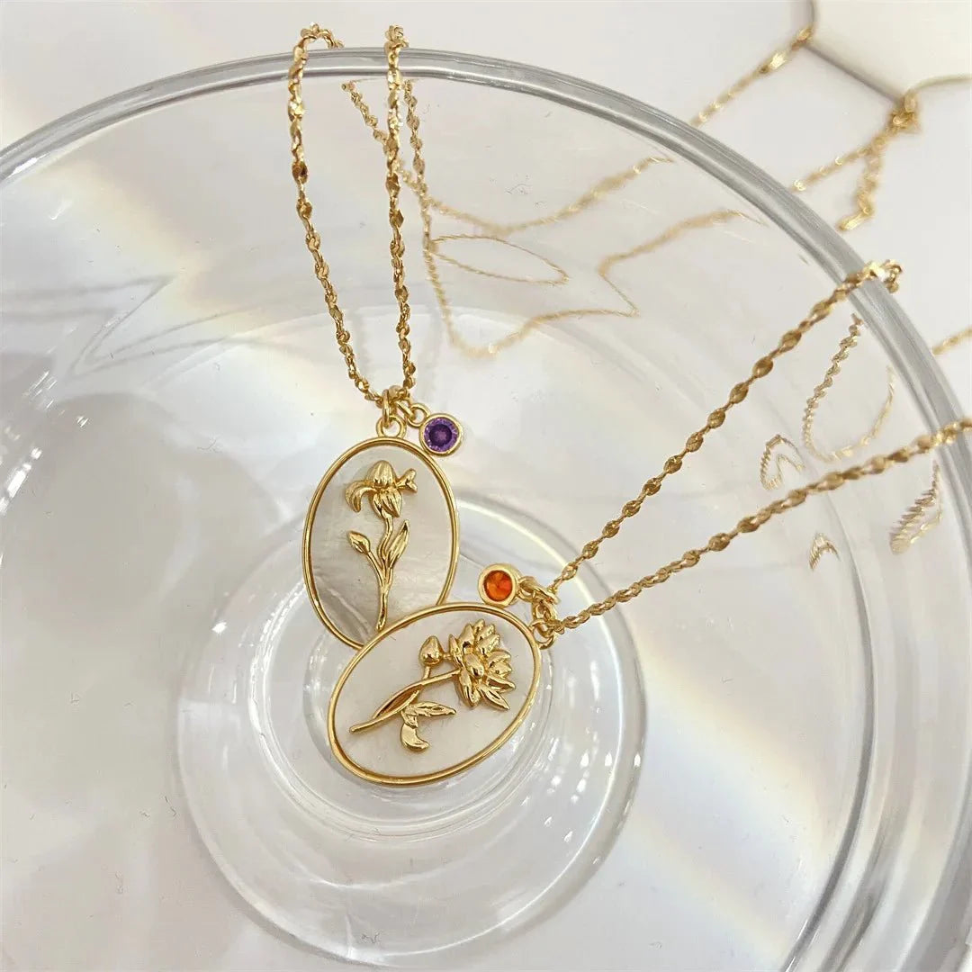Maliben | 14k Dainty Birth Month Stone & Flower Charm Necklace