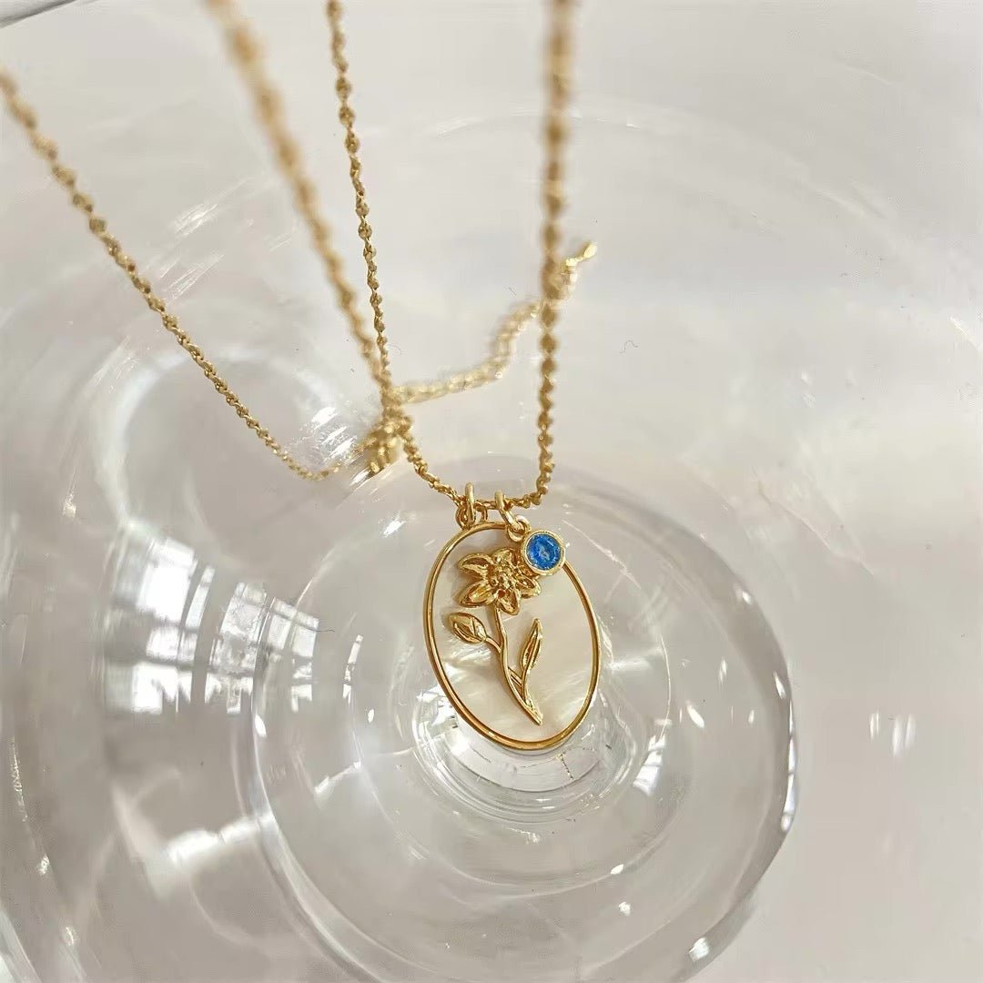 Maliben | 14k Dainty Birth Month Stone & Flower Charm Necklace