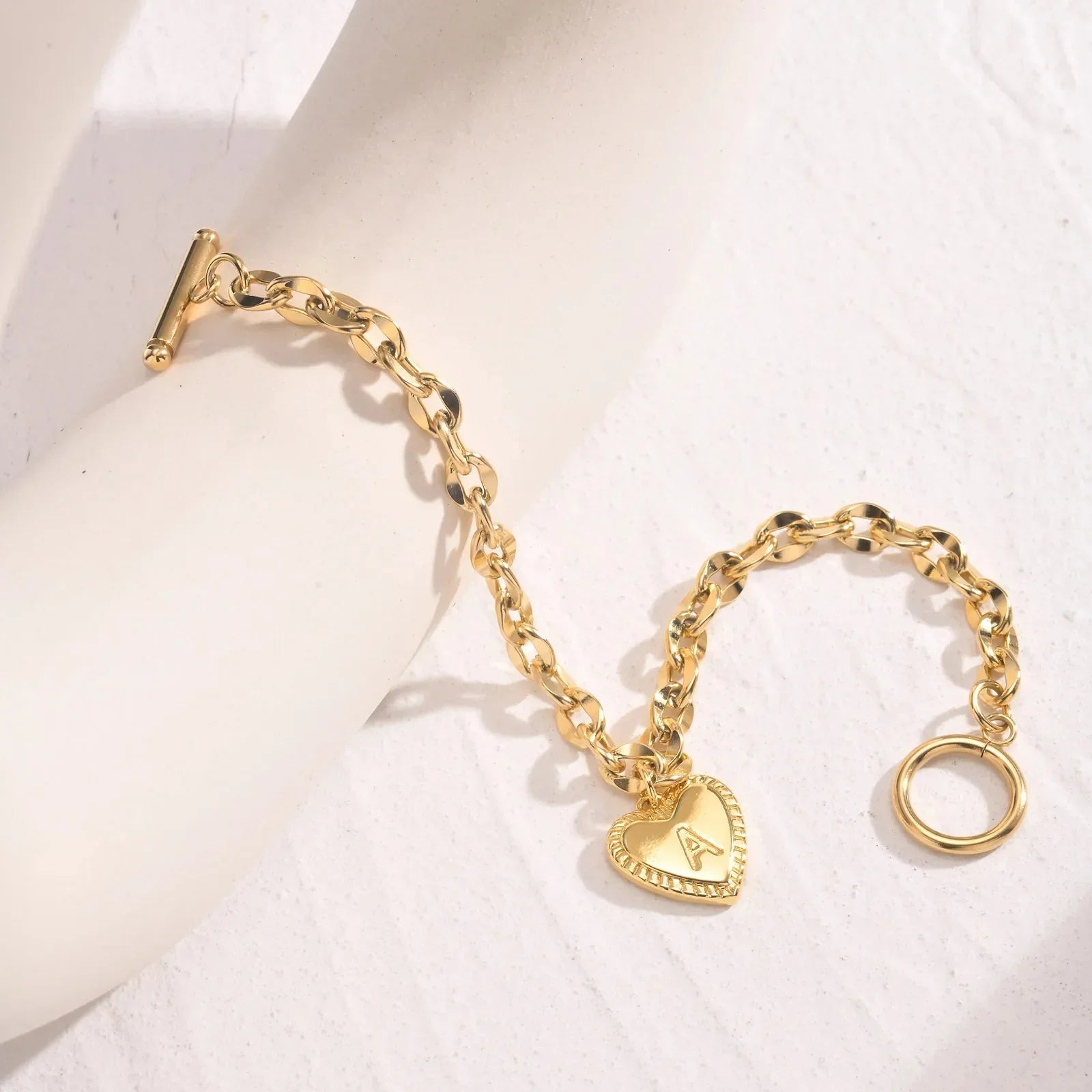 Maliben | 14k Dainty Heart Engraved Letter Initial Bracelet