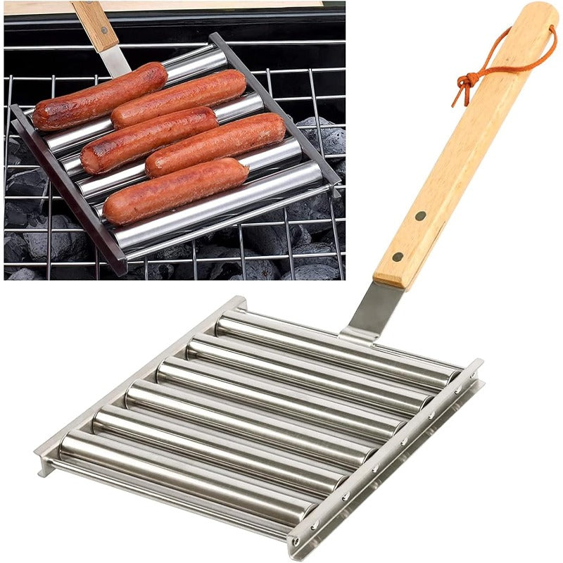 Maliben | Rotating Hot Dog Grill Rack With Detachable Wood Handle