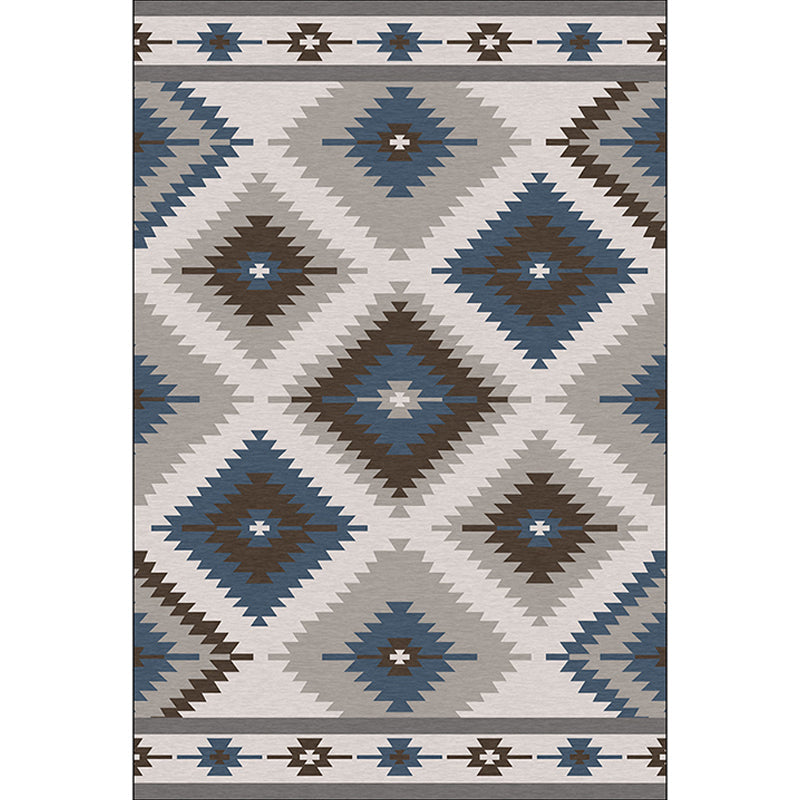 Maliben | Blue And Gray Southwest Rug Polyester Geometric Pattern Rug Washable Non-Slip Bottom Rug For Living Room