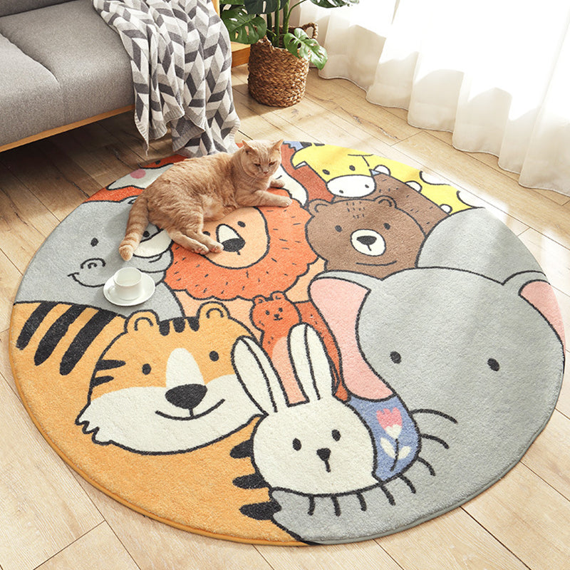 Maliben | Stylish Children's Rug In Green And Brown With Animal Cat, Leopard, And Rabbit Pattern, Washable Wool Rug For The Children's Room