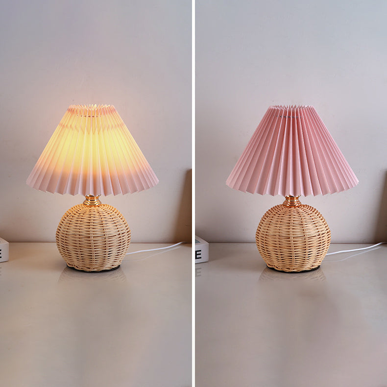 Maliben | Rattalume Nordic Led Table Lamp | Woven Rattan & Foldable Fabric Shade | Mood Light | Decor For The Bedroom