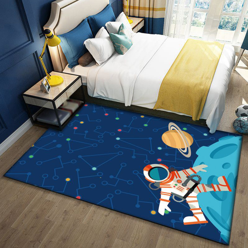 Maliben | Stylish Outer Space Pattern Rug Blue And Black Children's Rug Polyester Washable Pet-Friendly Non-Slip Rug For The Children's Room
