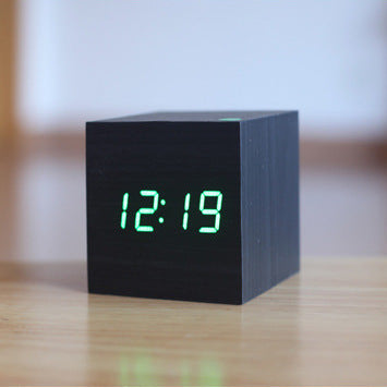 Led Wooden Clock Luminous Sound Control Electronic Alarm Clock Desktop Alarm Clock