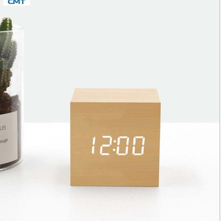 Led Wooden Clock Luminous Sound Control Electronic Alarm Clock Desktop Alarm Clock