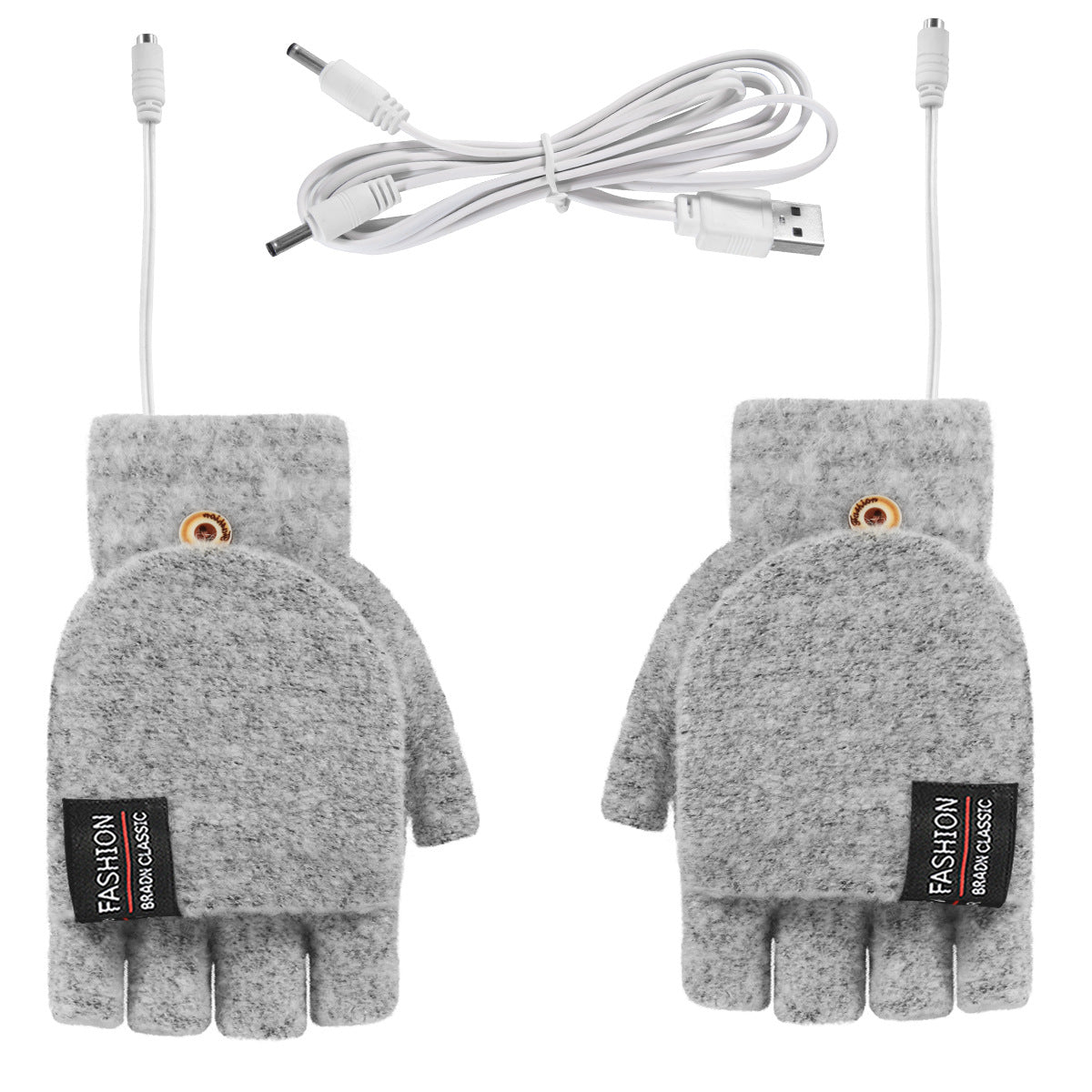 Winter Half Finger Gloves Monochrome Flip Winter Wool Warm Half Gray Open Finger Gloves For Men And Women Usb Heating
