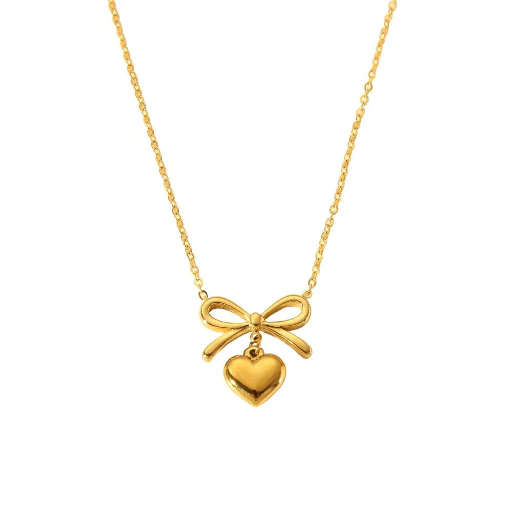 Maliben | 18k Dainty Bow & Heart Necklace