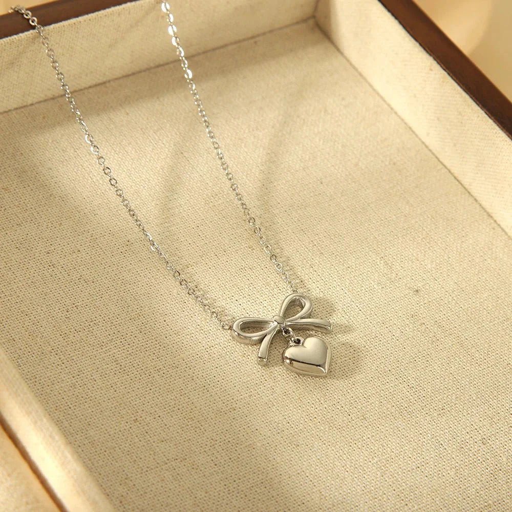 Maliben | 18k Dainty Bow & Heart Necklace