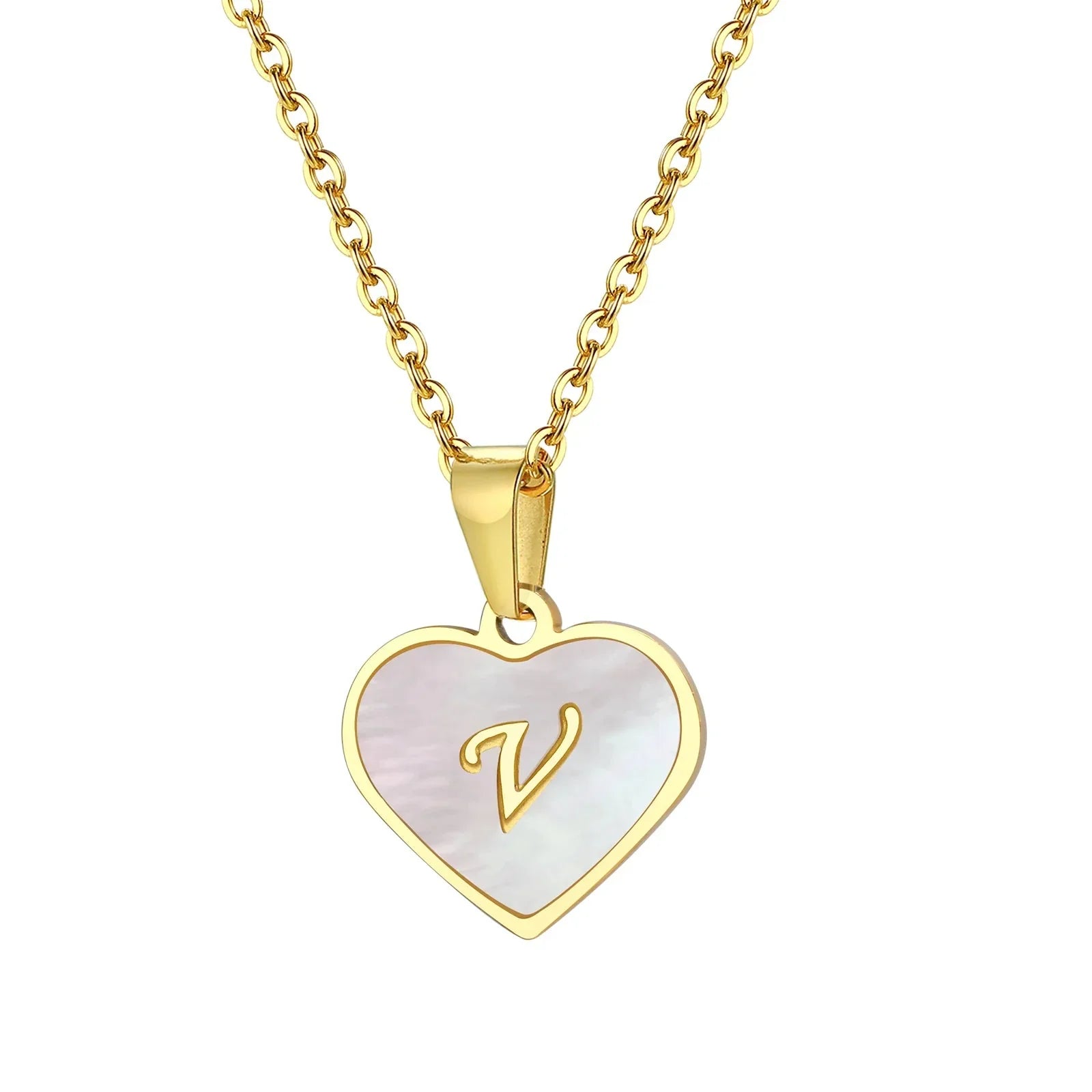 Maliben | 18k Pearl Heart Initial Letter Necklace