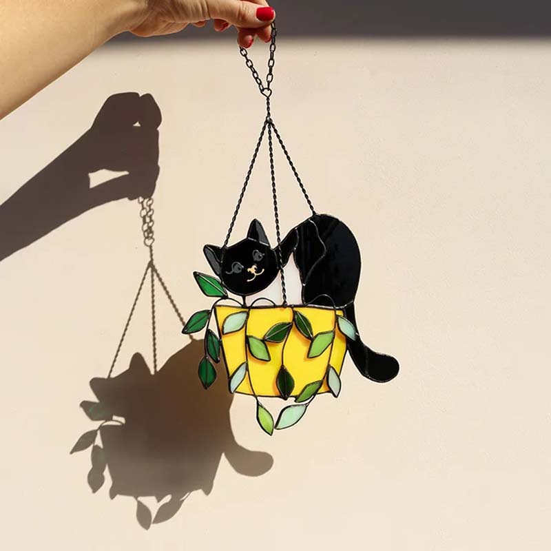MAliben | Cat In a Flowerpot Suncatcher Window Hangins