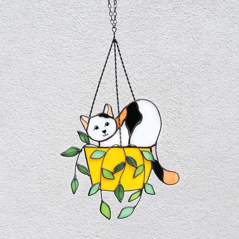 MAliben | Cat In a Flowerpot Suncatcher Window Hangins