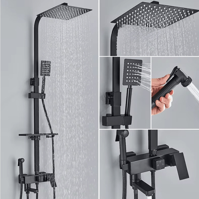 Maliben | Rainflow Luxe Rain Shower Set – Adjustable Brass Shower Fixture With 4 Functions
