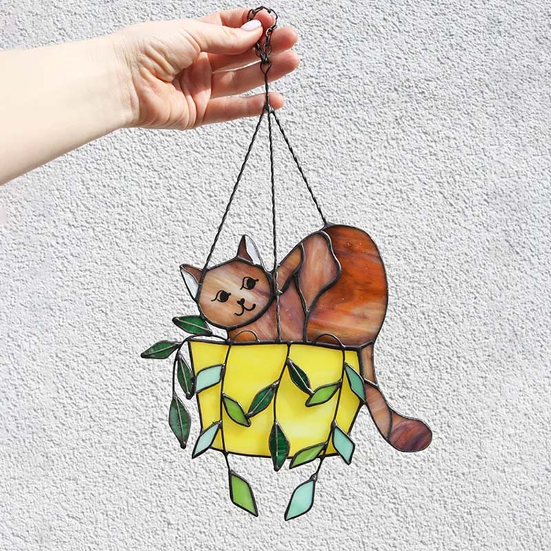 MAliben | Cat In a Flowerpot Suncatcher Window Hangins