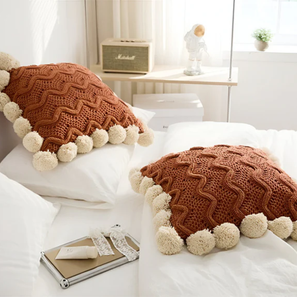 Maliben | Knitted Cushion Cover With Tassels In Boho Style