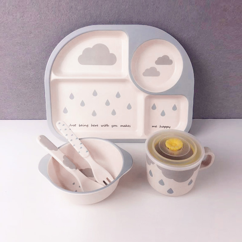 Maliben | Baby Dish Set With Cloud Design – Plate, Bowl, Cup & Cutlery For Children