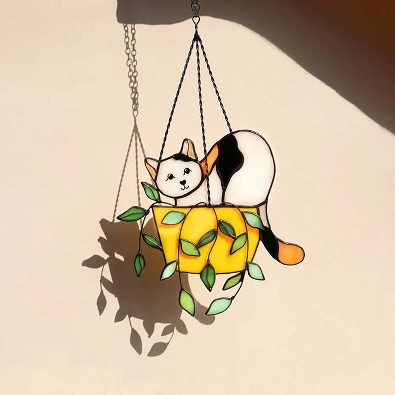 MAliben | Cat In a Flowerpot Suncatcher Window Hangins