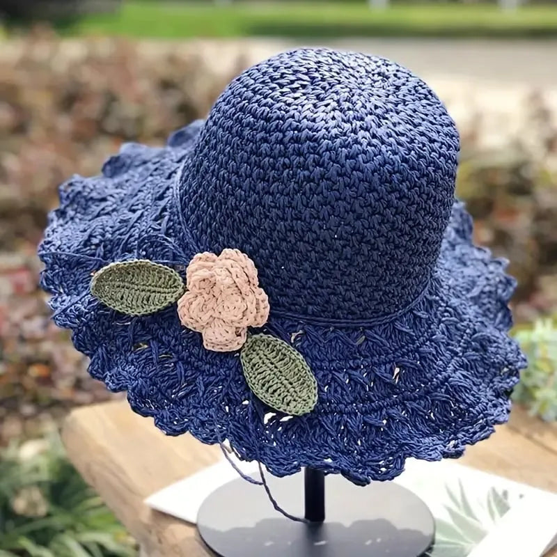 Maliben Crochet Straw Sun Hat — Hand-Woven with Ruffle Detail