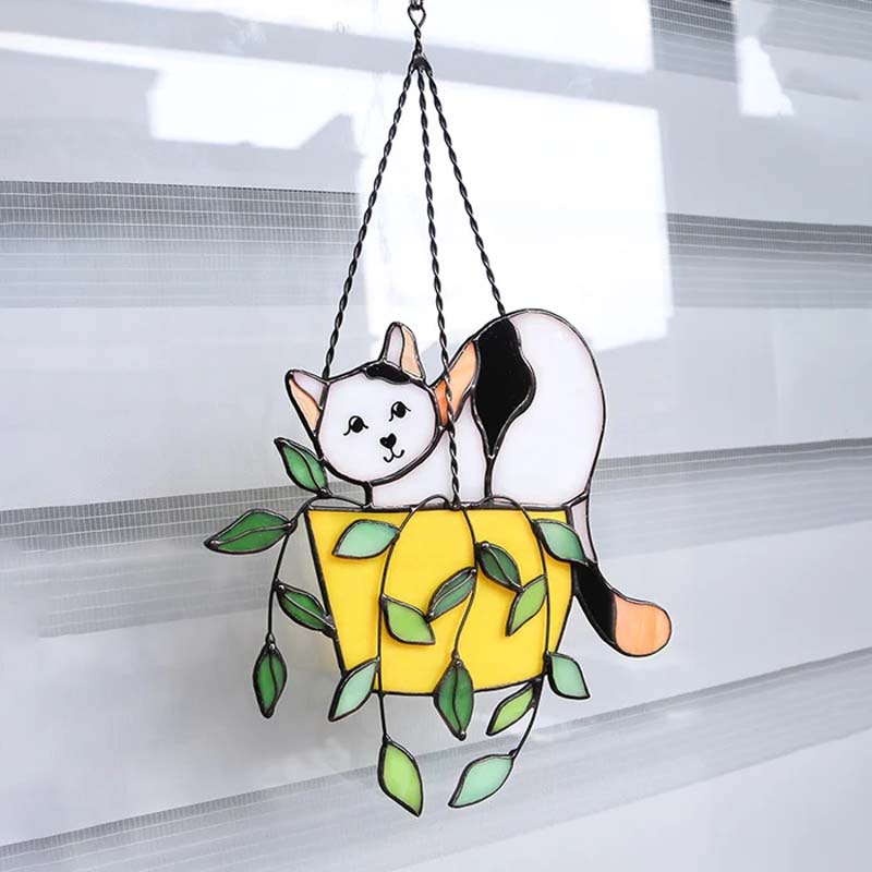 MAliben | Cat In a Flowerpot Suncatcher Window Hangins